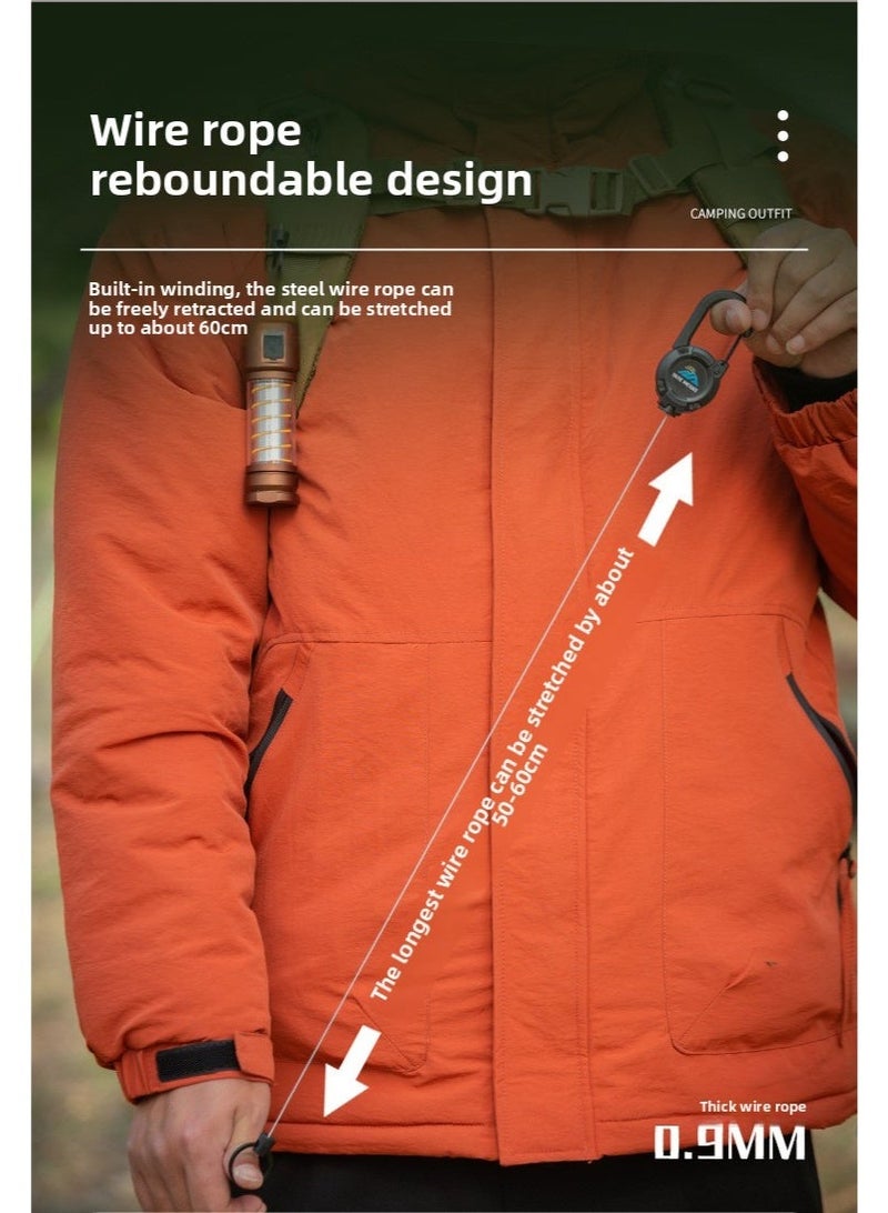 سلسلة مفاتيح قابلة للسحب بتصميم تكتيكي مع مشبك تسلق، حامل بكرة سلك فولاذي مقاوم للفقد في الهواء الطلق - Image 4